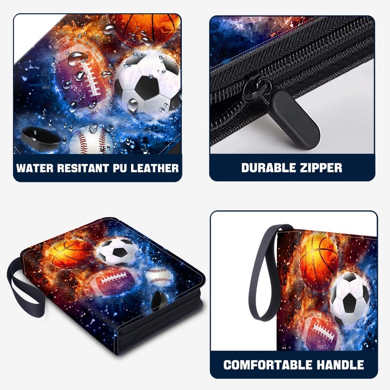 HESPLUS 400 Pockets Sports Card Binder, Sports Trading Cards Display Case with Sports Card Sleeves Card Holder Protectors Set for Football Baseball Basketball Soccer Sports Cards Collector Album - Image 4